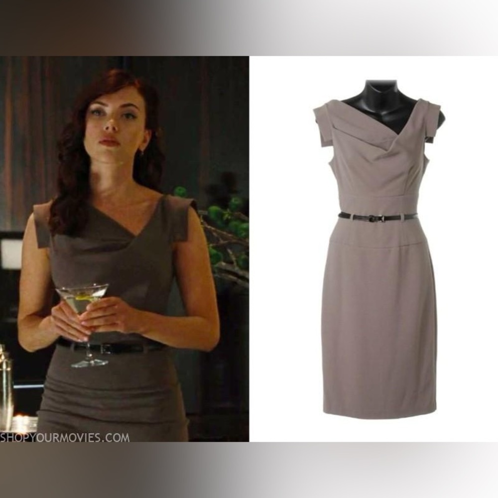 Black Halo Jackie O Light Grey Dress Original Belt Size 2 Scarlett Black Widow